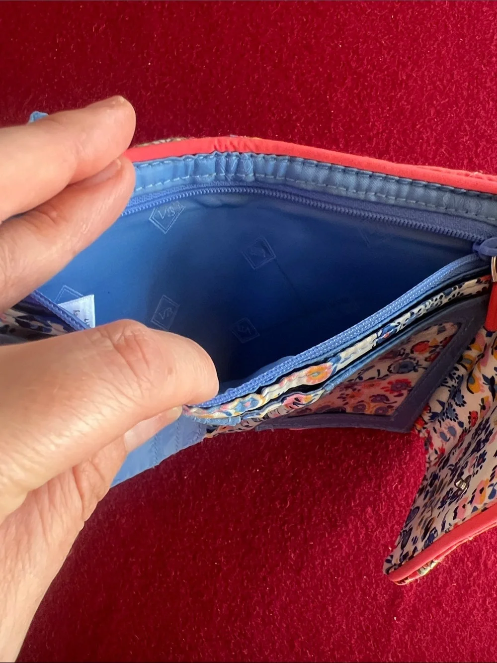 Cotton quilted tri-fold wallet, Vera Bradley, Coral Floral pattern